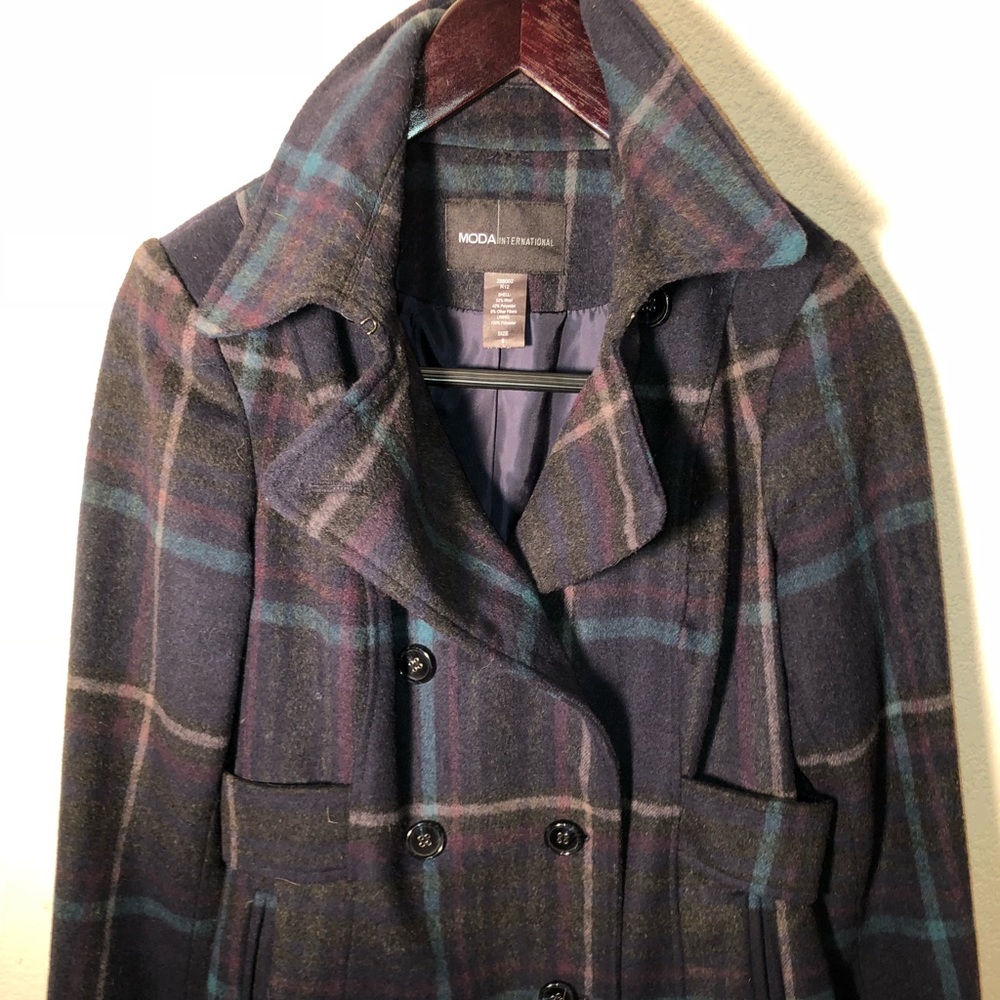 S Moda Peacoat Plaid 6 Small Checked Pea Coat Mod